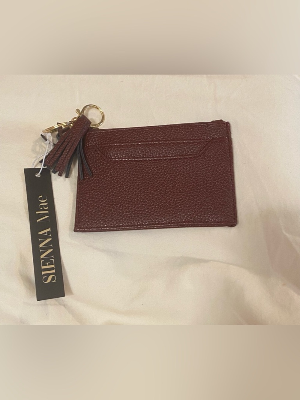 Sienna Mae Burgundy Leather Card Holder with Tassel Keyring